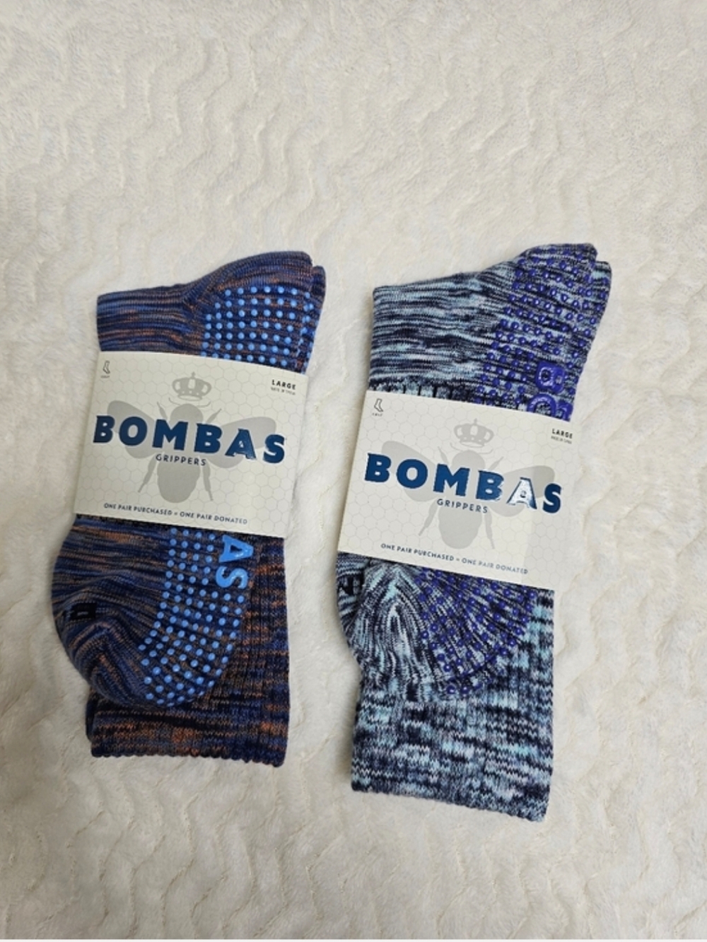 Bombas Original Marled Space Dye Gripper Calf Socks New Large Blue 2 Pack